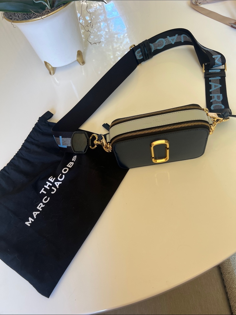 Marc Jacobs Two-Tone blue and powder blue NEW Snapshot Crossbody with Logo Strap